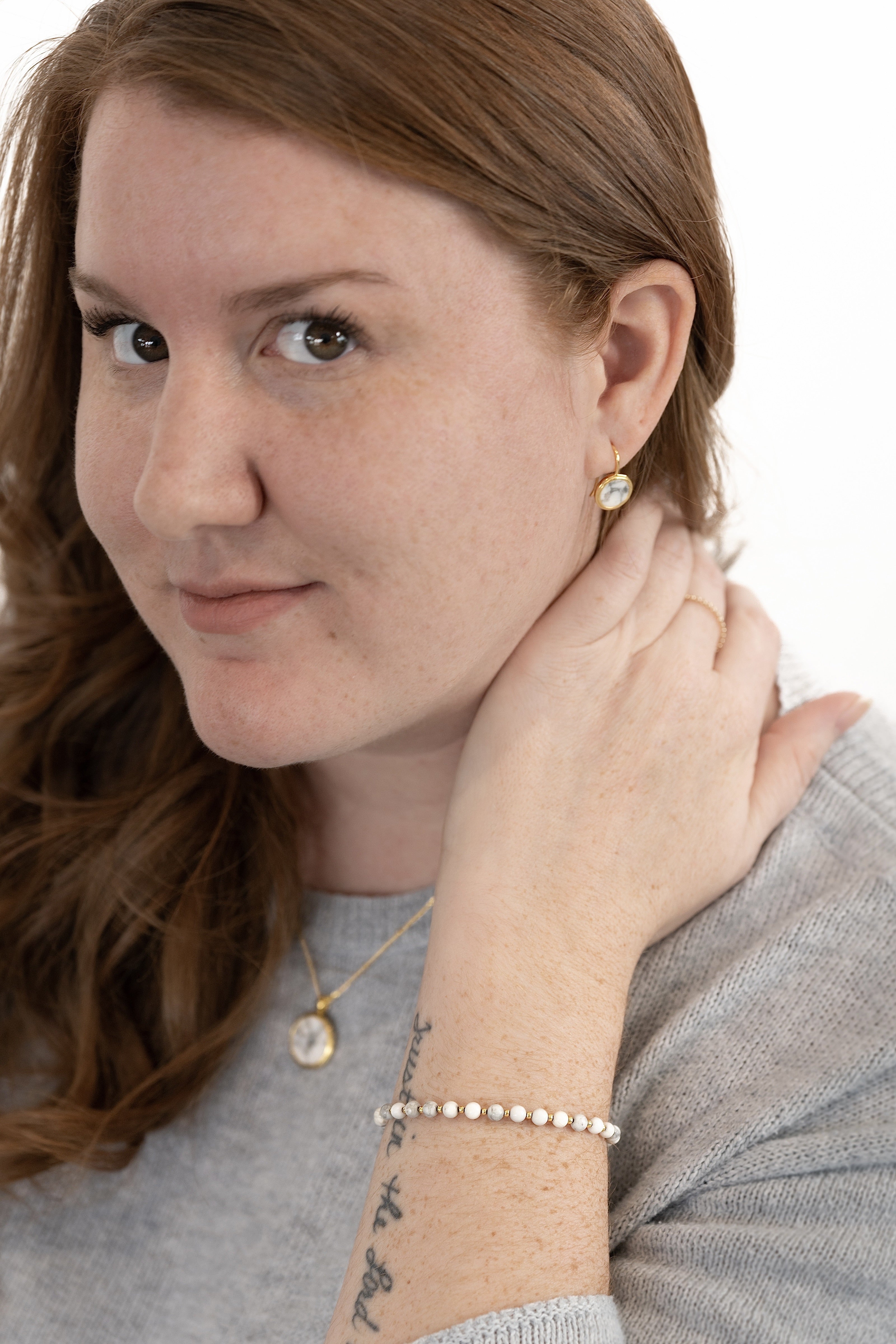 White Howlite Bracelet - 18k Gold Plated Sterling Silver