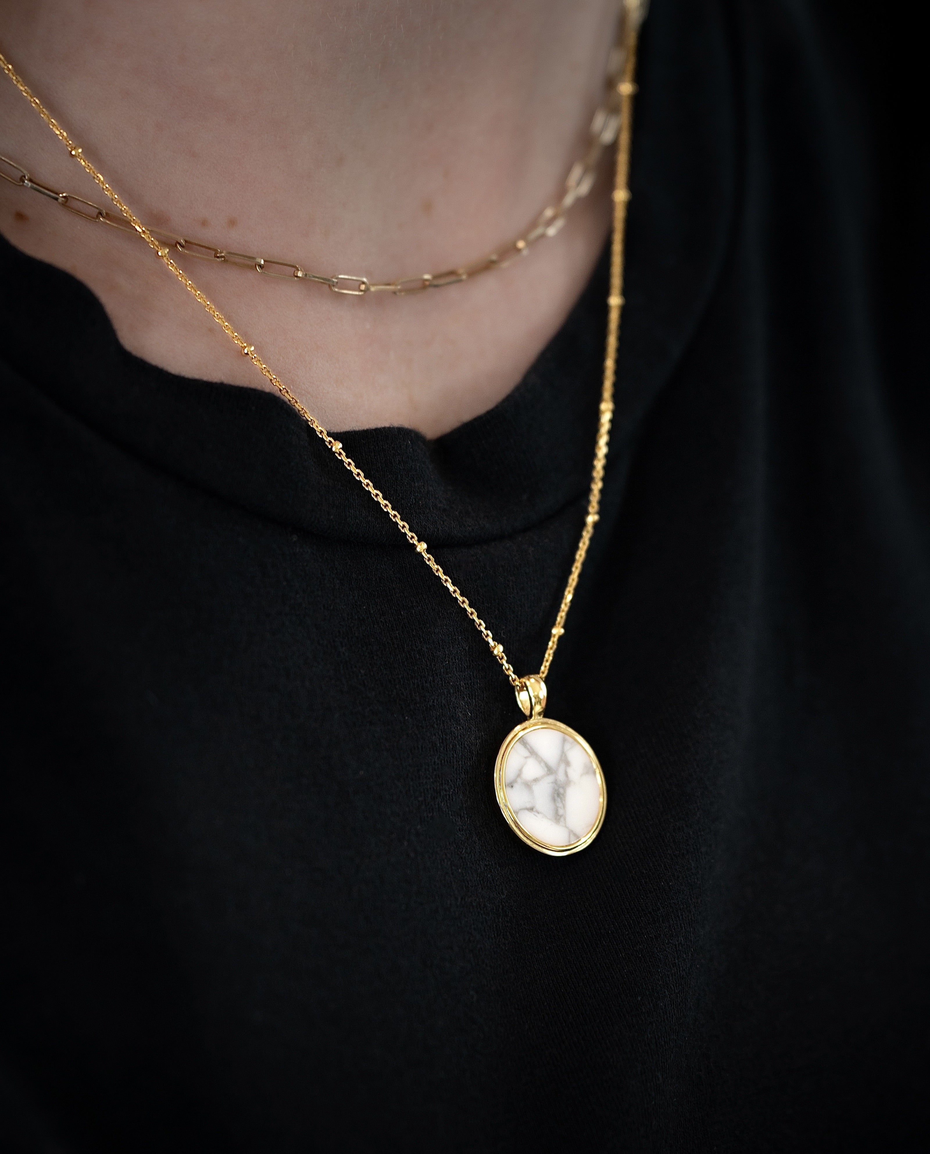 Sterling Silver White Howlite Necklace - 18K Gold Plated