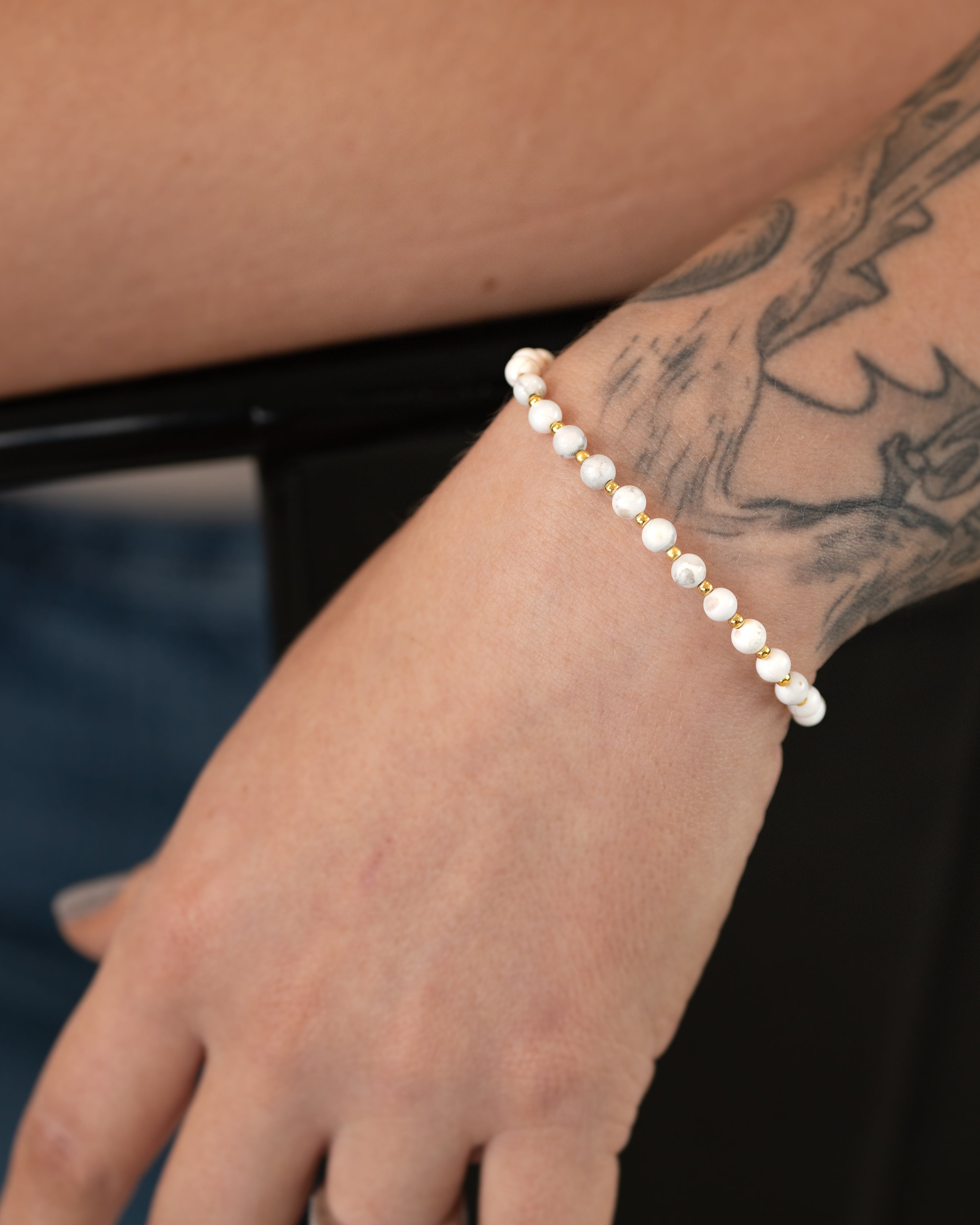 White Howlite Bracelet - 18k Gold Plated Sterling Silver