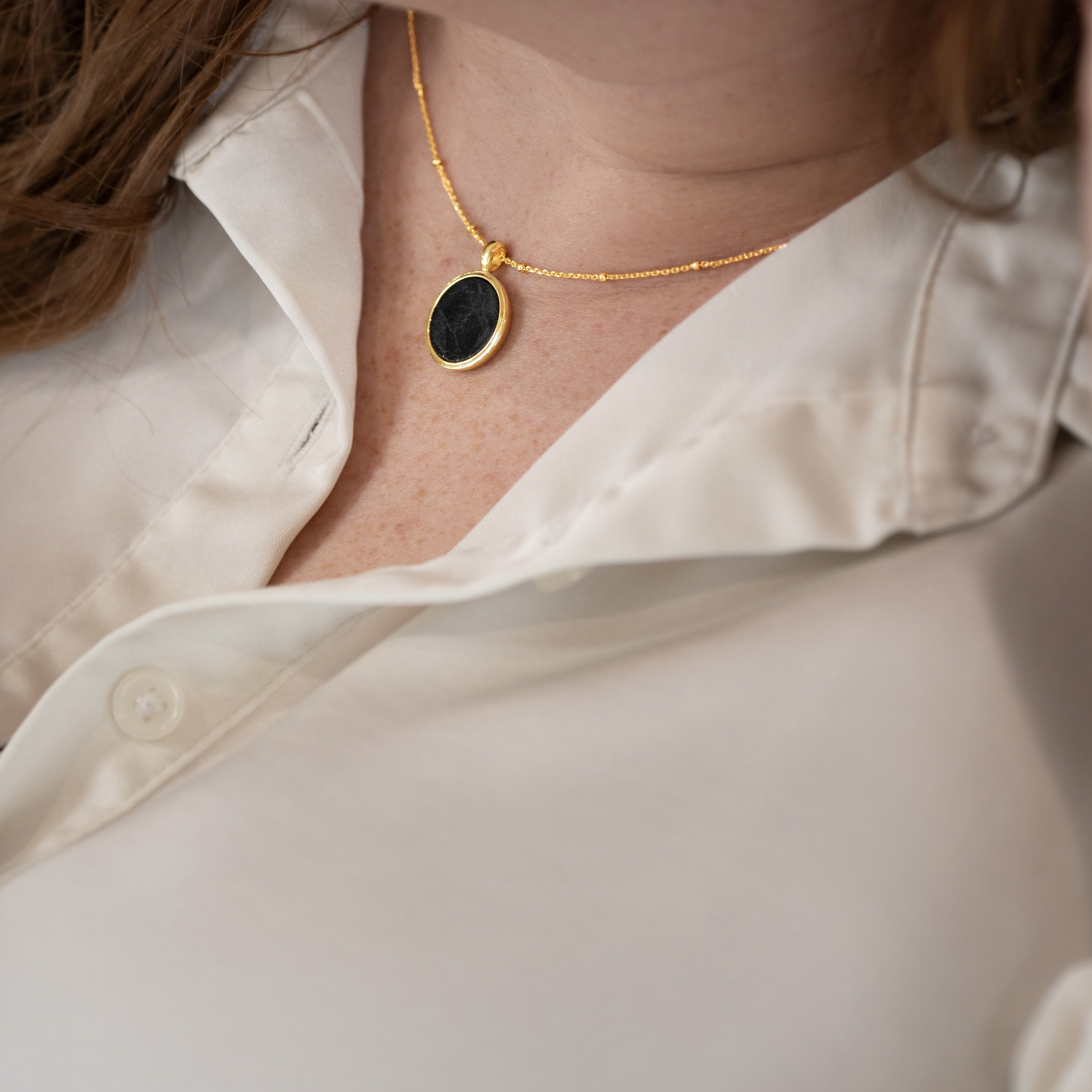 18K Gold-Plated Sterling Silver Necklace with Black Tourmaline Pendant