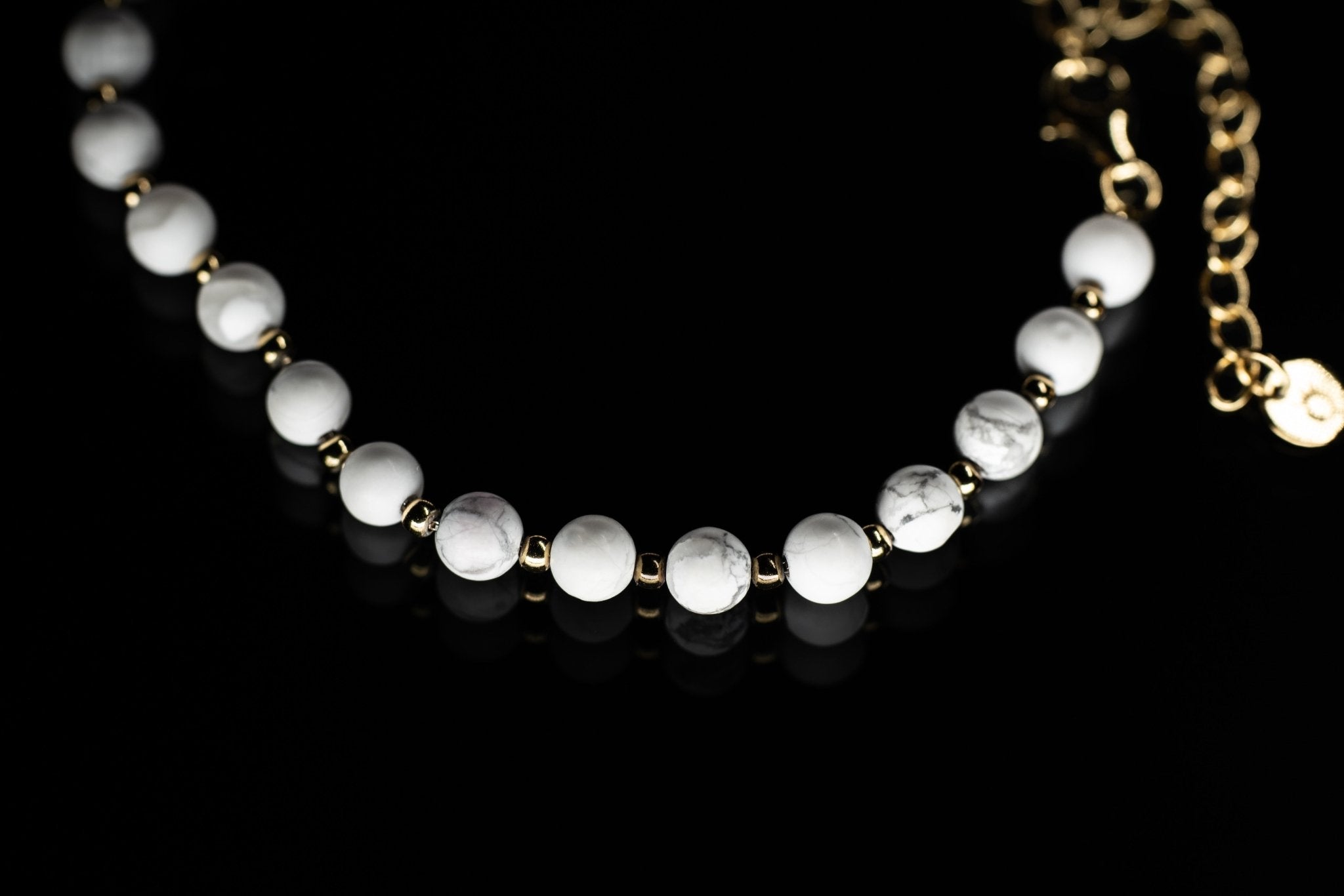 Full Moon 18k Gold Plated Sterling Silver Bracelet with White Howlite - Claire Mae Company