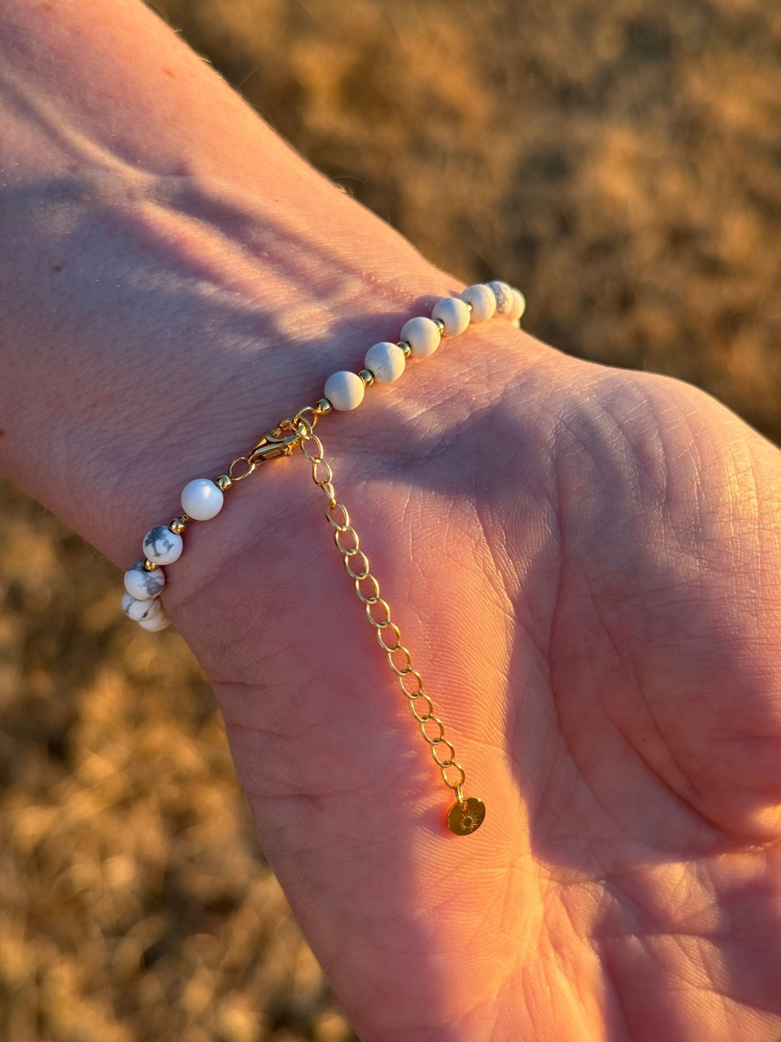 Full Moon 18k Gold Plated Sterling Silver Bracelet with White Howlite - Claire Mae Company