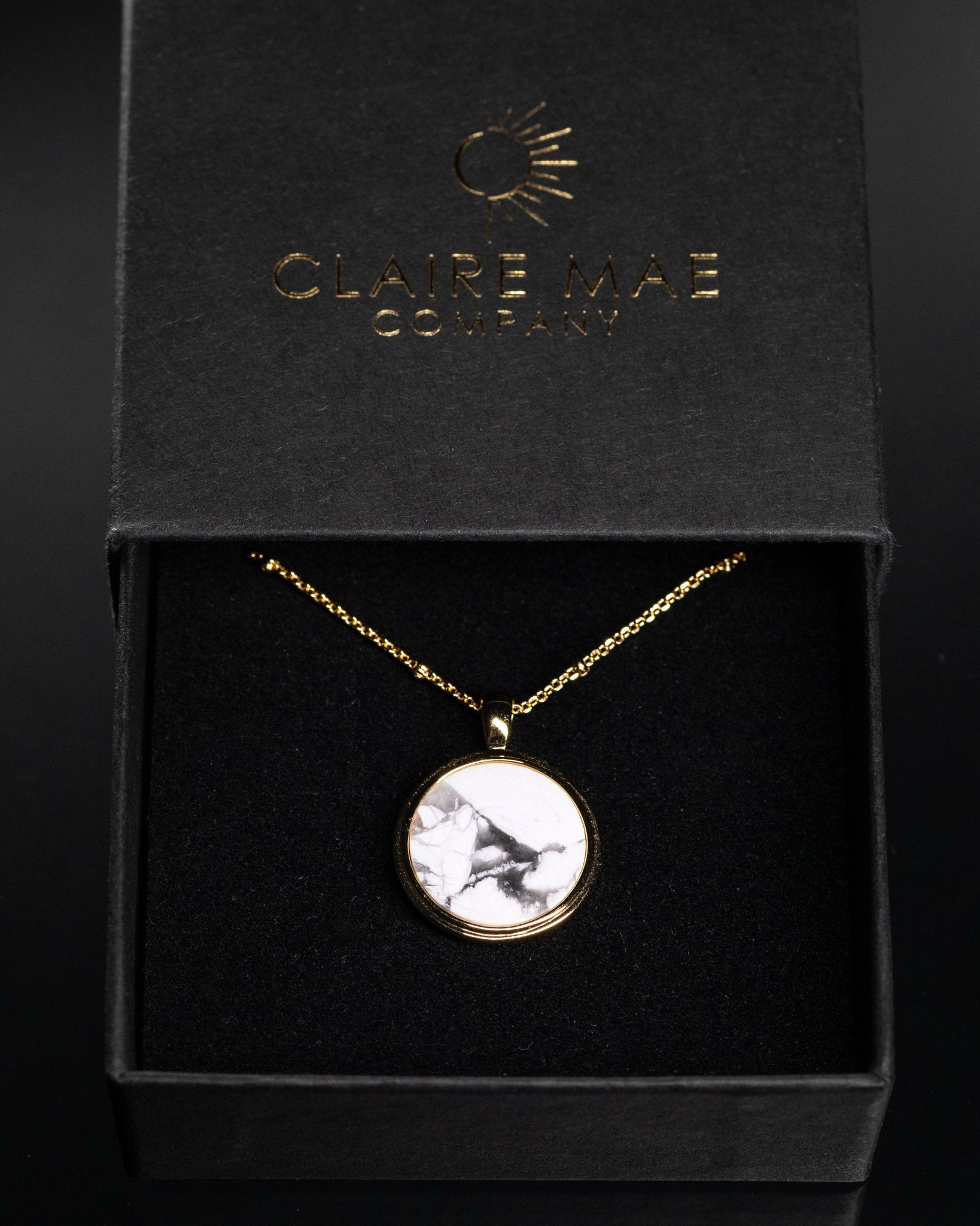 Full Moon 18k Gold Plated Sterling Silver Necklace with White Howlite - Claire Mae Company