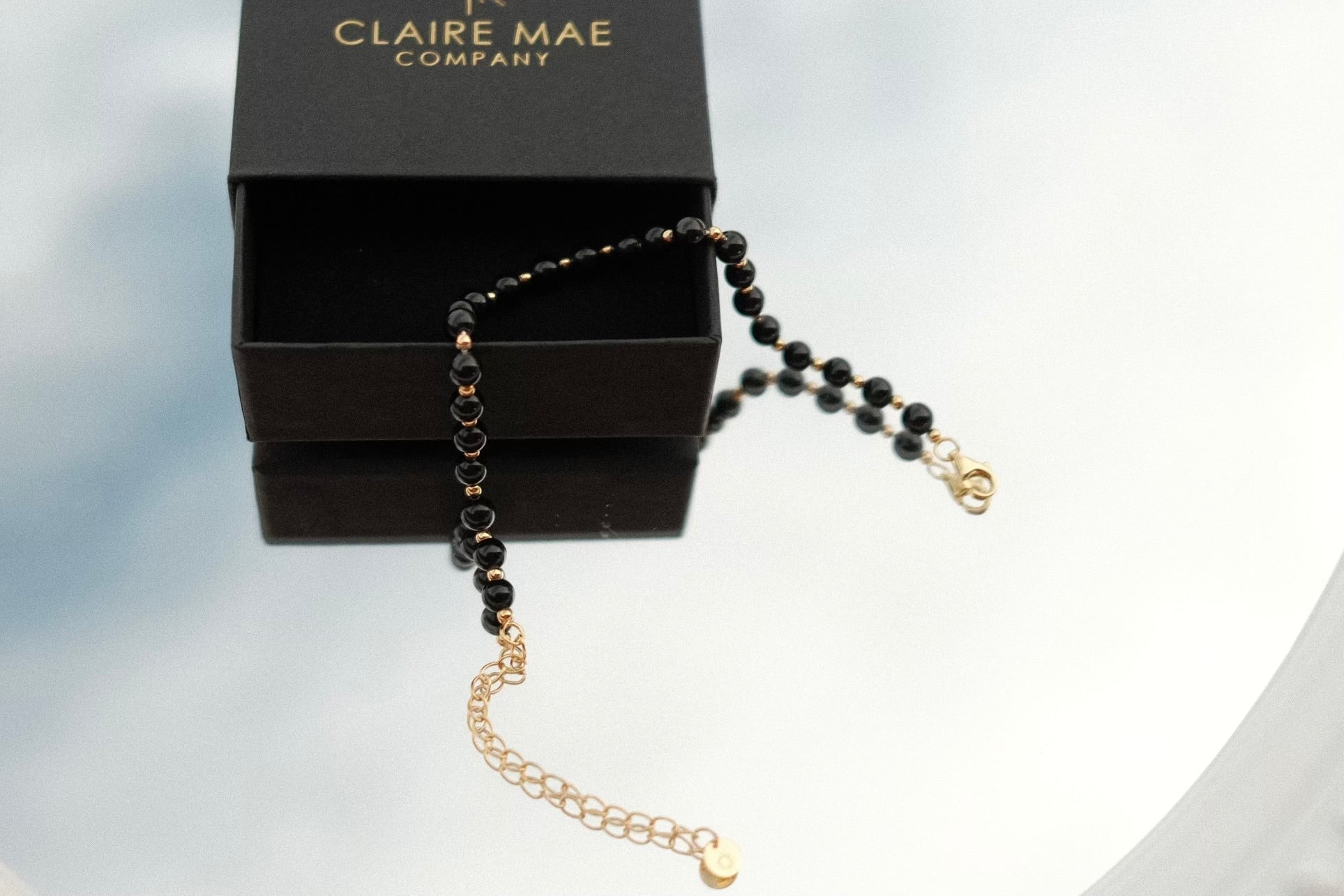 New Moon 18k Gold Plated Sterling Silver Bracelet with Black Tourmaline - Claire Mae Company